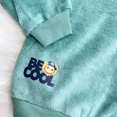 Conj. Casaco com Capuz Be Cool de Pelinho e Calça de Moletom - Verde e Marinho